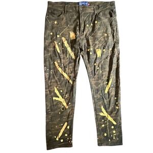 GS-115 Camo Paint Splatter Jeans‎ Mens 40 Green Brown Streetwear Distressed
